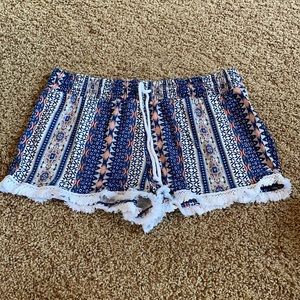 Blue, white, and pink tribal printed shorts